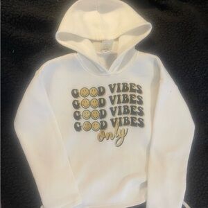 Lily Bleu White Hoodie with Good Vibes graphic